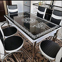 Комплект кухонний розкладний стіл і 6 стільці МДФ гартоване скло