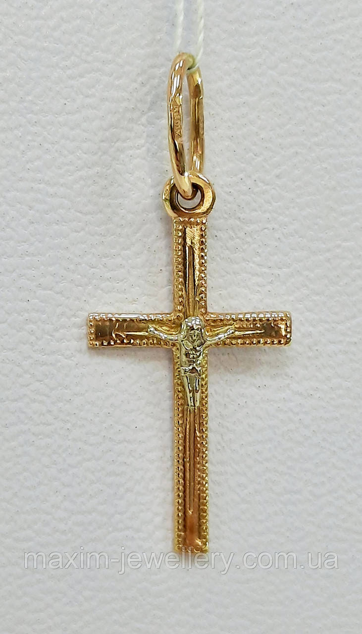 Хрест з розп'яттям в червоному золоті, фото 1