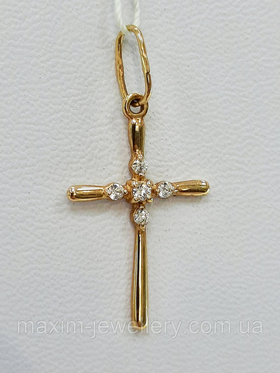 Хрест з цирконієм та розп'яттям в червоному золоті, фото 1