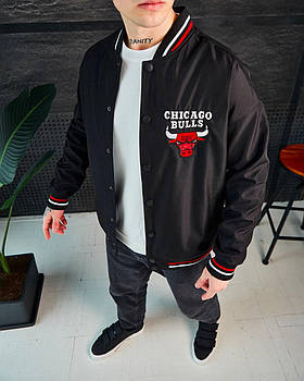 Чоловічий бомбер Chicago Bulls Чикаго Буллз чорний оверсайз
