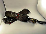Парасолька чорний TopRain напівавтомат на 9 спиць із білими крапками та зірками, парасолька від дощу жіноча, парасолька антивітер, фото 4