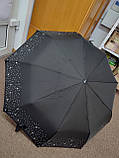 Парасолька чорний TopRain напівавтомат на 9 спиць із білими крапками та зірками, парасолька від дощу жіноча, парасолька антивітер, фото 9