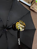 Парасолька чорний TopRain напівавтомат на 9 спиць із білими крапками та зірками, парасолька від дощу жіноча, парасолька антивітер, фото 7
