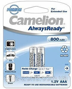 Аккумулятор Camelion R03 800mAh 2bl Ni-Mh ААА Always ready (Белый) - фото 2 - id-p1603577056