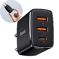 Мережевий зарядний пристрій Baseus Compact Quick Charger Portable 30 W 2*USB 1*Type-C  Black (CCXJ-E01)