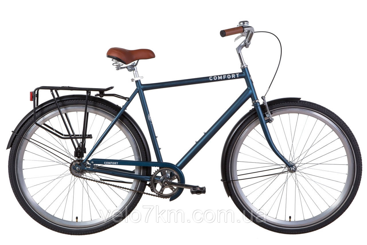 Городской дорожный велосипед Dorozhnik Comfort Male 28" рама 22" багажник, звоночек, подножка, малахитовый