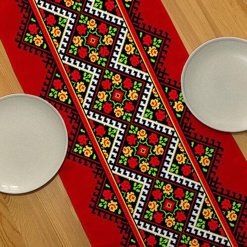 Доріжка на стіл (ранер) «Український орнамент червоний» 150х40 см (DR_22U003)