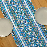 Дорожка на стол (раннер) «Украинский орнамент голубой» 150х40 см (DR_22U002)