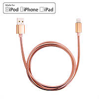 Lightning кабель для айфона металлический, Розовое золото шнур для зарядки айфона - кабель лайтнинг 1м (GA)