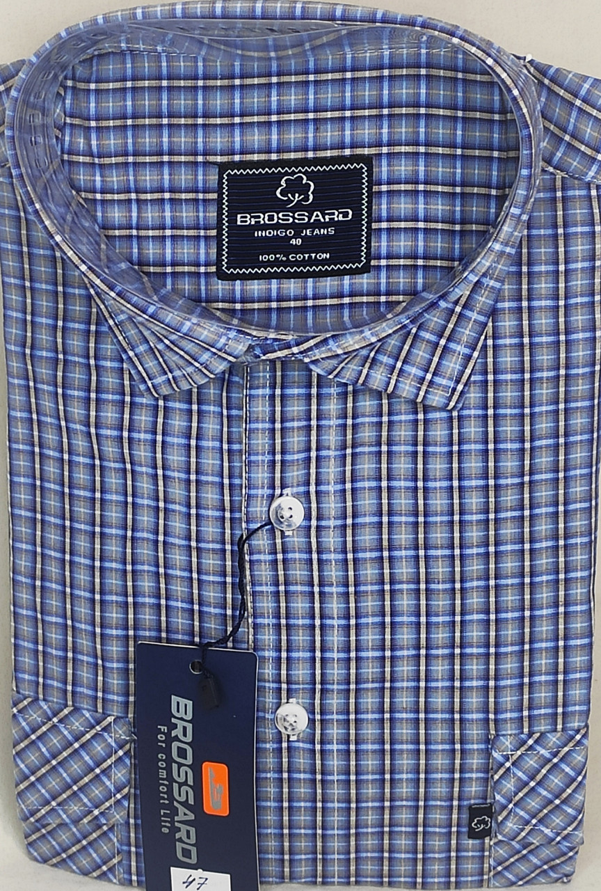 Теніска чоловіча Brossard vk-0047 сіра в клітку класична бавовна з коротким рукавом