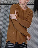 Мужской стильный порванный свитер оверсайз (коричневый)