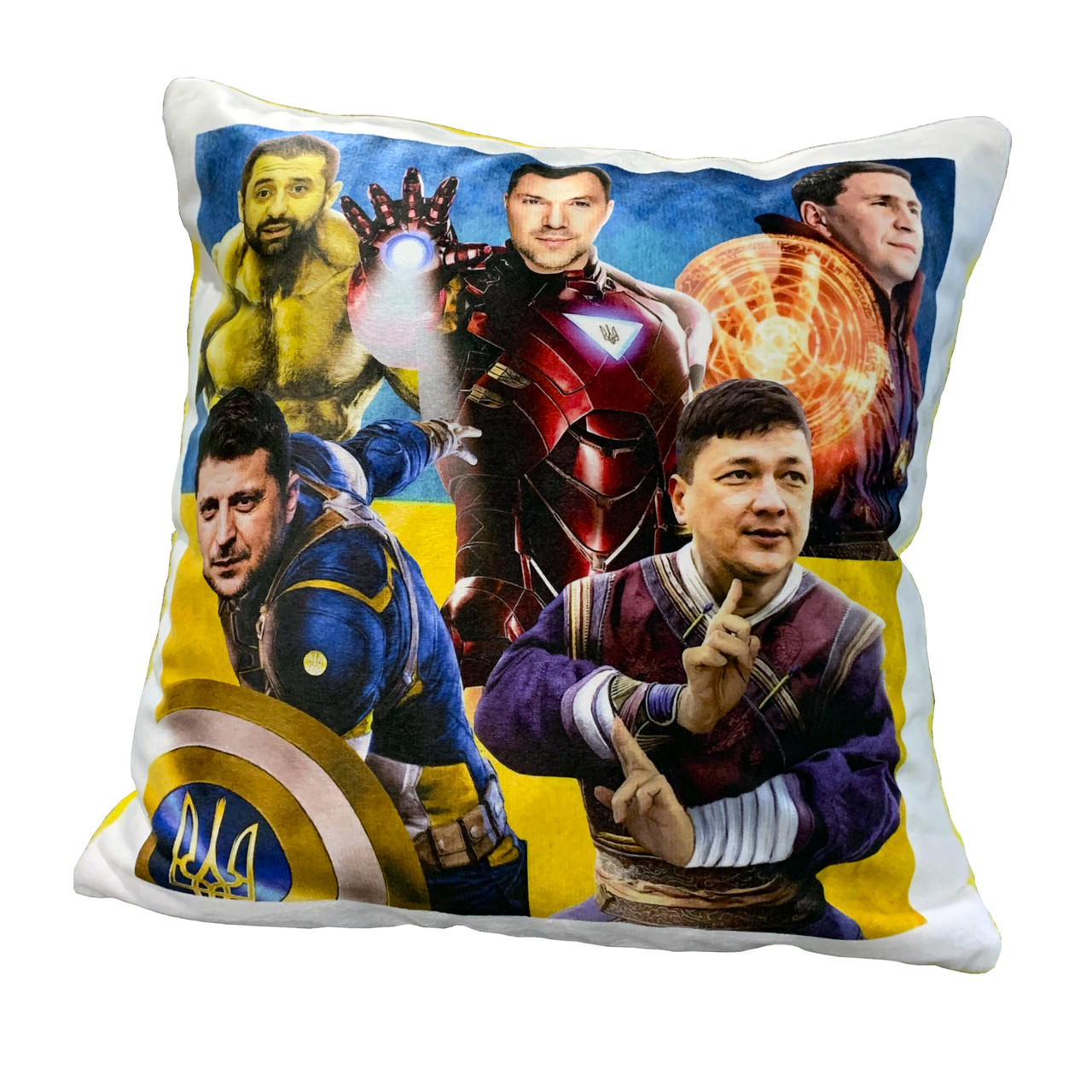 Подушка з принтом  "Marvel по Українськи  Зеленський, Арестович, Кім" від KLik Print