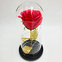 Роза в колбе с LED подсветкой 16 см романтический подарок ночник золотые листья красная! BEST