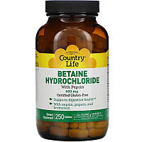 Бетаина гидрохлорид + пепсин Country Life "Betaine Hydrochloride" 600 мг (250 таблеток)