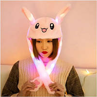 Світна шапка з рухомими вухами Кролик заєць кигуруми рожево біла! BEST