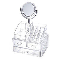Настольный ящик акриловый органайзер для хранения косметики с зеркалом Cosmetic Storage Box! BEST