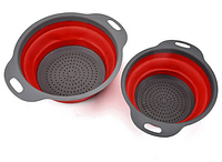 Дуршлаг силиконовый складной 2 шт в комплекте (большой + маленький) Collapsible filter baskets Красный!
