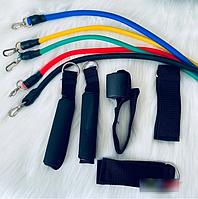 Набор эспандеров для фитнеса многофункциональный 5 жгутов Power Resistance Bands в чехле! BEST