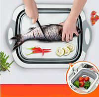 Доска разделочная складная универсальная Kitchen 2 в 1 для мытья и резки овощей Бело-серая! BEST