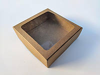 Коробка для макаронс, эклеров с окном, крафт, 150*150*50