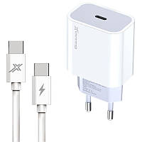 Мережевий зарядний пристрій Grand-X (1xUSB-C 20 W) PD 3.0, QC 4.0, AFC, FCP White (CH-770C) + кабель USB Type-C