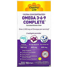 Риб'ячий жир Country Life "Ultra Omega 3-6-9 Complete" ультракомплекс, смак лимона (90 капсул)