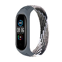 Тканевый монобраслет Braided Solo Loop MRK для фитнес браслета Xiaomi Mi Band 6/5/4/3 (M) 160mm Серый