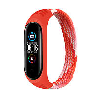 Тканевый монобраслет Braided Solo Loop MRK для фитнес браслета Xiaomi Mi Band 6/5/4/3 (S) 150mm Красный