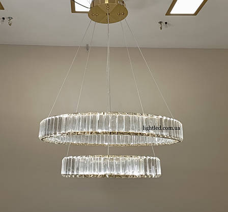 Бронзова подвійна 40+60см кругла скляна LED люстра Circle (918-VP115 BRZ (600+400)), фото 1