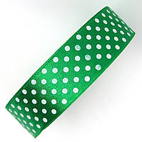 Стрічка в горох 2,5 см зелена