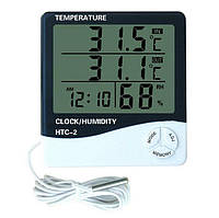 Термометр HTC-2 + выносной датчик цифровой, гигрометр электронный, комнатный термометр, измеритель влаги, в