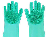 Силиконовые перчатки для мытья и чистки Magic Silicone Gloves с ворсом green! BEST