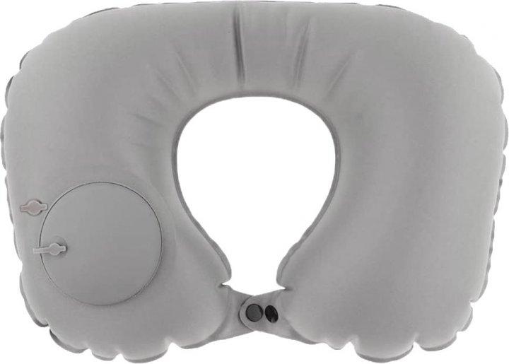 Дорожная надувная подушка подголовник на шею со встроенной помпой Travel Neck Pillow серая - фото 2 - id-p1603967473