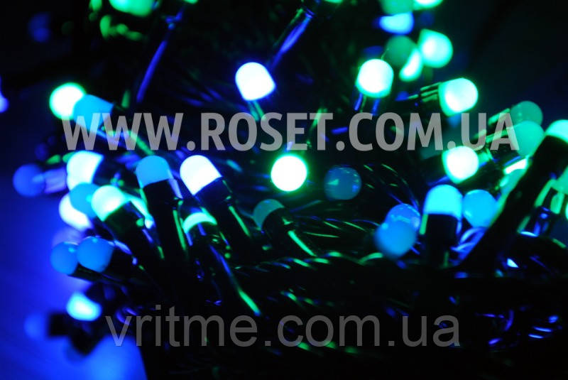Гірлянда новорічна нитка (чорний дріт) мультиколірна 400 LED світлодіодів 15 м