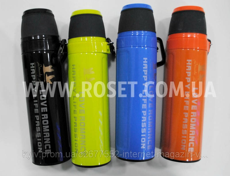 Туристичний термос з карабіном — Sports Fashion Challenge 550 мл (Синій, Салатовий, Жовтогарячий, Рожевий)
