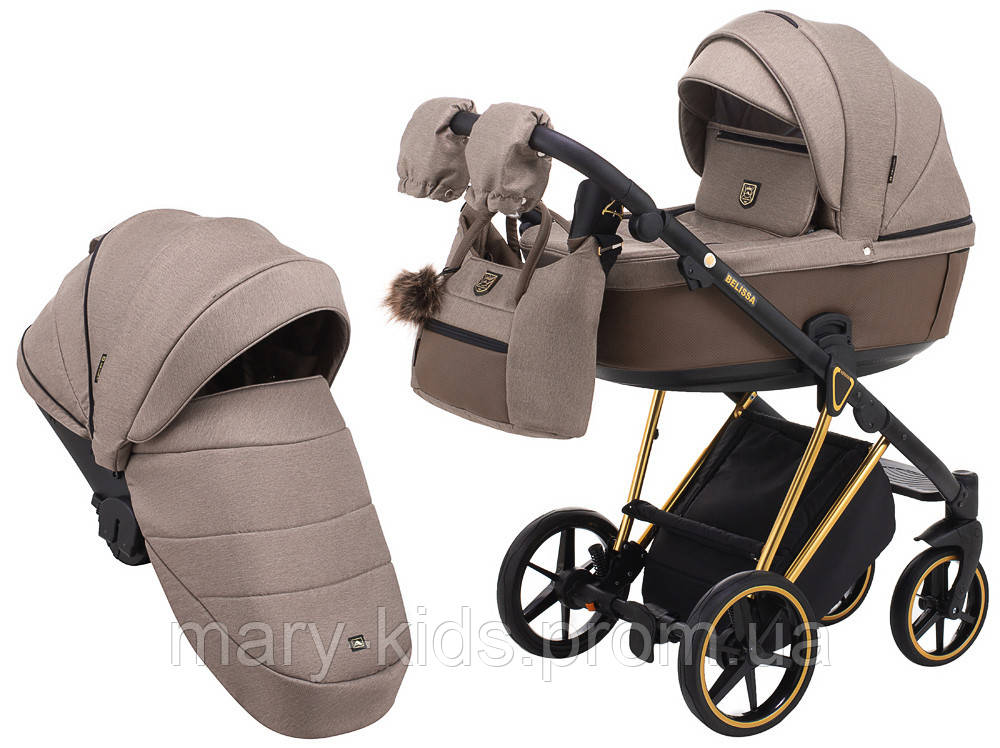 Коляска 2 в 1 Adamex Belissa Special Edidion (Gold) PS-526 коричневий - коричнева шкіра (перфорація)
