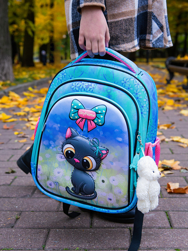 Рюкзак для дівчинки в 1-3 клас шкільний каркасний ортопедичний Котик Winner One SkyName 5023