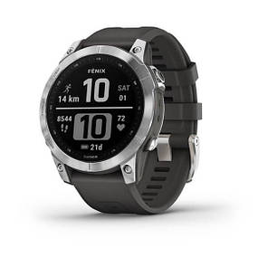 Смарт-годинник Garmin Fenix 7 сріблястий з ремінцем графітового кольору