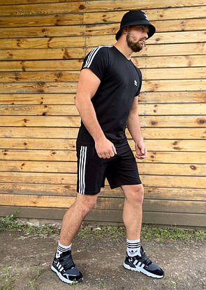 Чоловічий спортивний костюм літній повсякденний молодіжний Adidas костюм шорти та футболка модний на хлопця, фото 4