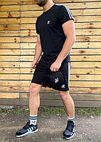 Чоловічий спортивний костюм літній повсякденний молодіжний Adidas чорний шорти та футболка