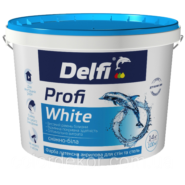 Фарба латексна акрилова для стін і стель "Profi White" Delfi 4,2 кг