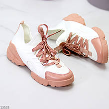 Миксовые текстильные комбинированные белые розовые женские кроссовки с силиконовыми вставками (обувь женская)
