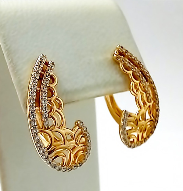 Сережки ХР з білими цирконами. Позолота 18К. Діаметр: 20 мм