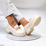 Актуальные светлые бежевые женские туфли лоферы на утолщенной подошве (обувь женская), фото 6