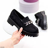 Актуальные черные замшевые женские туфли лоферы на утолщенной подошве (обувь женская), фото 8