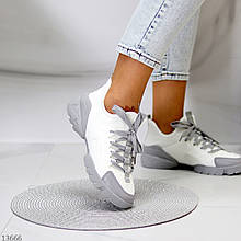 Миксовые текстильные комбинированные белые серые женские кроссовки с силиконовыми вставками (обувь женская)