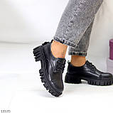 Черные кожаные женские туфли натуральная кожа на утолщенной подошве (обувь женская), фото 4