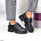 Черные кожаные женские туфли натуральная кожа на утолщенной подошве (обувь женская), фото 7