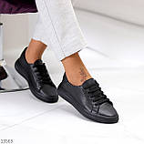 Базовые черные кожаные женские кеды натуральная кожа шнуровка весна 2022 (обувь женская), фото 7