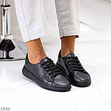 Базовые черные кожаные женские кеды натуральная кожа шнуровка весна 2022 (обувь женская), фото 8
